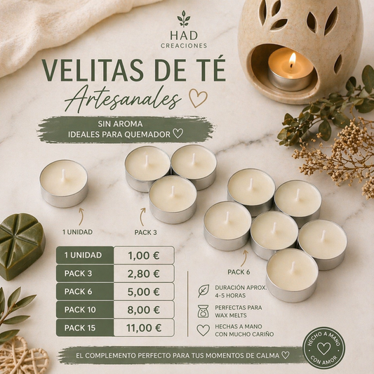 Velitas de té artesanales (sin aroma)