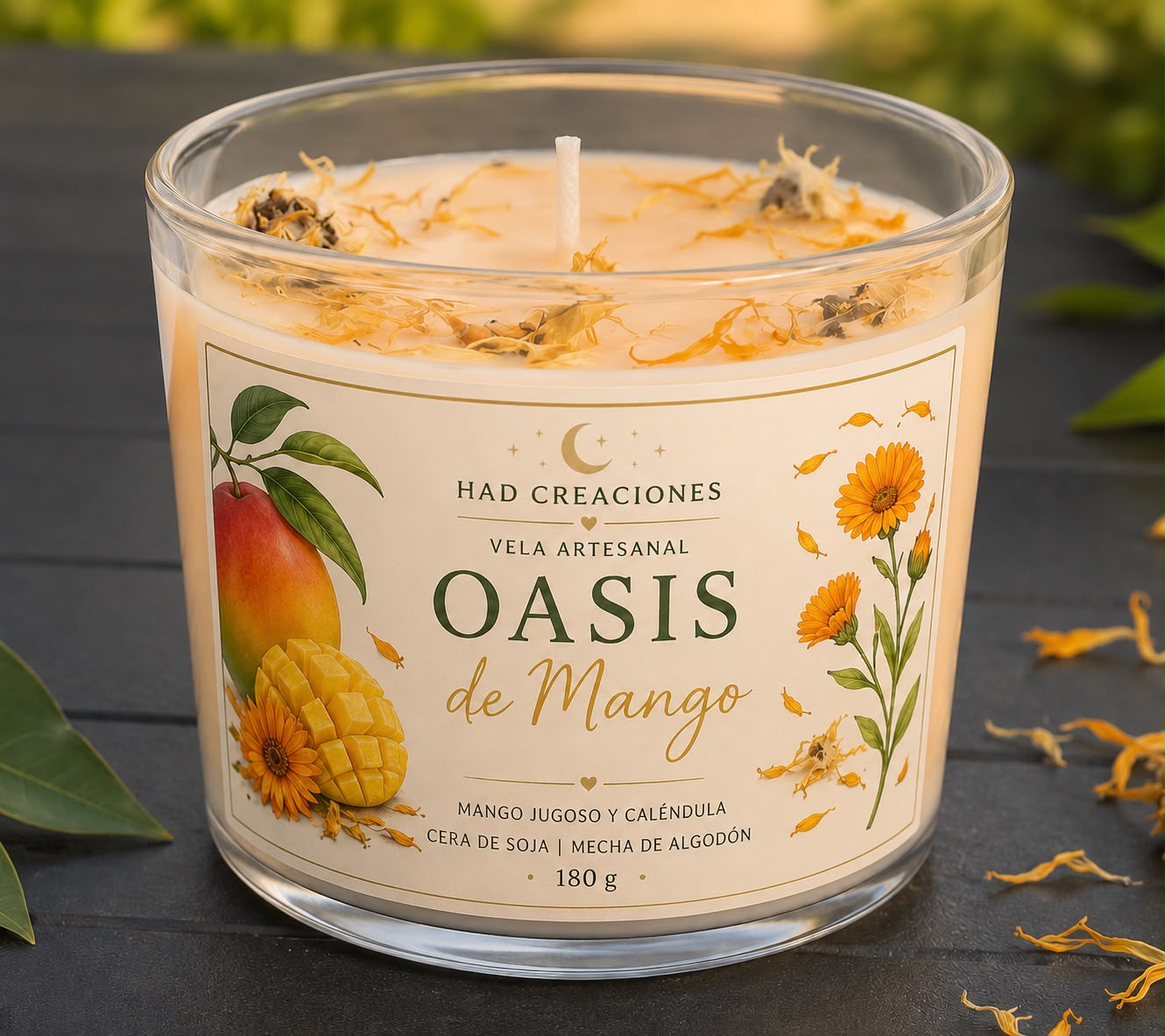 Vela Oasis de Mango| cera de soja 180g
